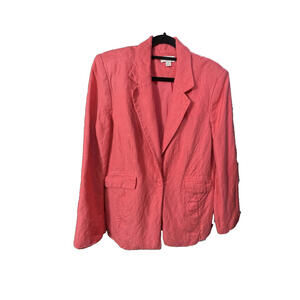 "On 34th" Women's Linen Blend Fuchsia Pink Blazer Jacket Size 10